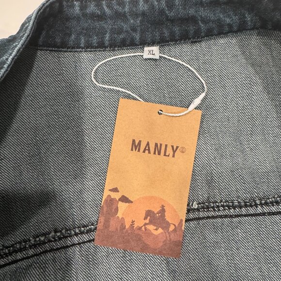 Men's Vintage Stand Collar Denim Jacket New, Size XL - Picture 10 of 17